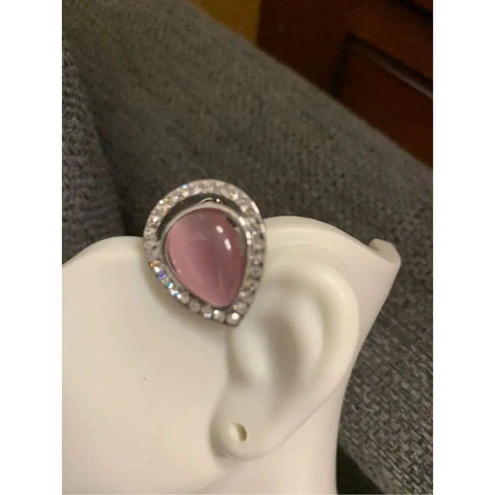 Pink Tear Drop Clip On Earrings